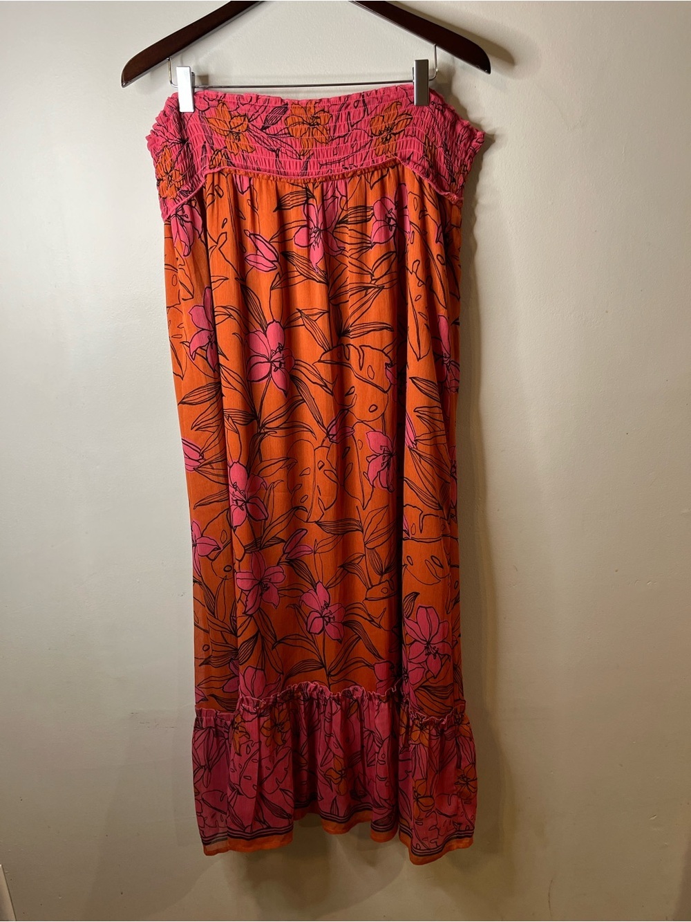 Vibrant Orange & Pink Floral Maxi Skirt